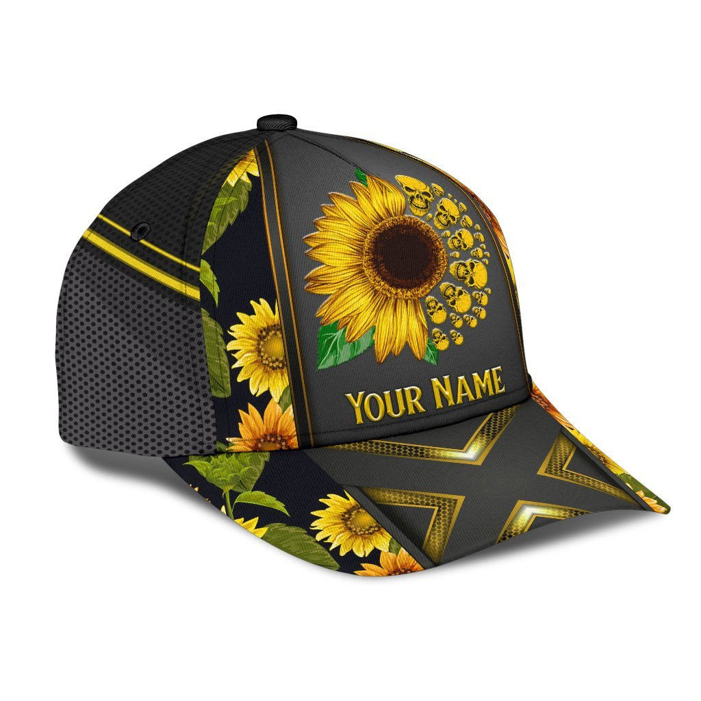 Adeenyc Skull Gifts Skull Sunflower Classic Cap Personalized Name Trucker Hats Custom Hats Gifts For Men & Women