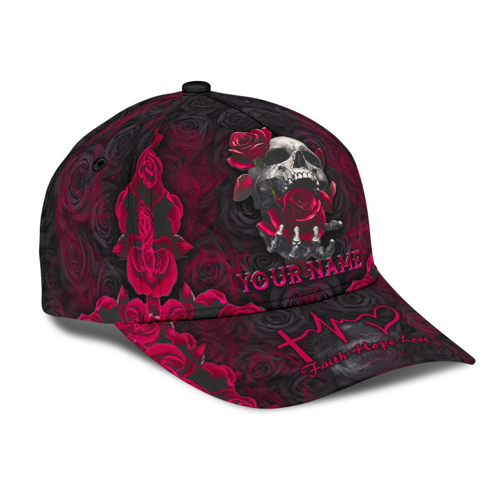 Adeenyc Skull Gifts Skull With Roses Faith Hope Love Classic Cap Trucker Hats Custom Hats Gifts For Men & Women