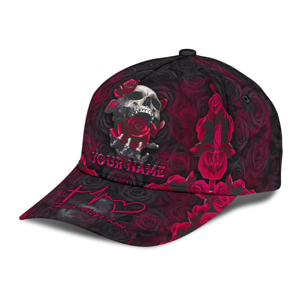 Adeenyc Skull Gifts Skull With Roses Faith Hope Love Classic Cap Trucker Hats Custom Hats Gifts For Men & Women