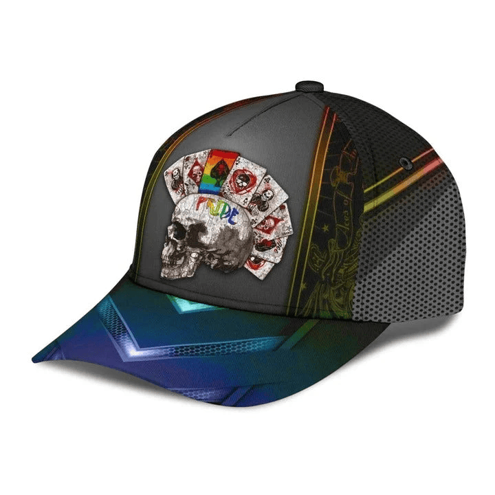 Adeenyc Skull Lgbt Pride Cards All Over Printing Baseball Cap Hat Lgbt Accessories Trucker Hats Custom Hats Gifts For Men & Women