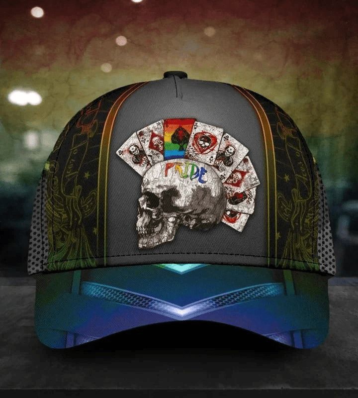 Adeenyc Skull Lgbt Pride Cards All Over Printing Baseball Cap Hat Lgbt Accessories Trucker Hats Custom Hats Gifts For Men & Women