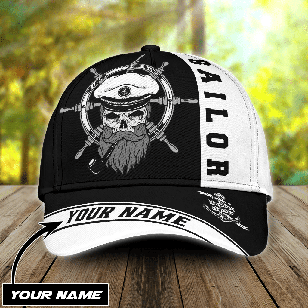 Adeenyc Skull Sailor On The Helm Custom Name Cap Hat Trucker Hats Custom Hats Gifts For Men & Women