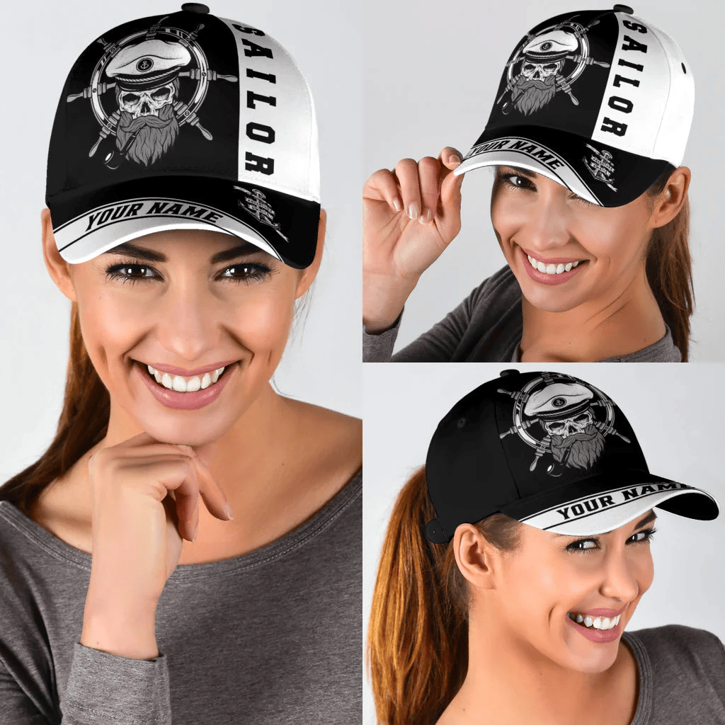 Adeenyc Skull Sailor On The Helm Custom Name Cap Hat Trucker Hats Custom Hats Gifts For Men & Women