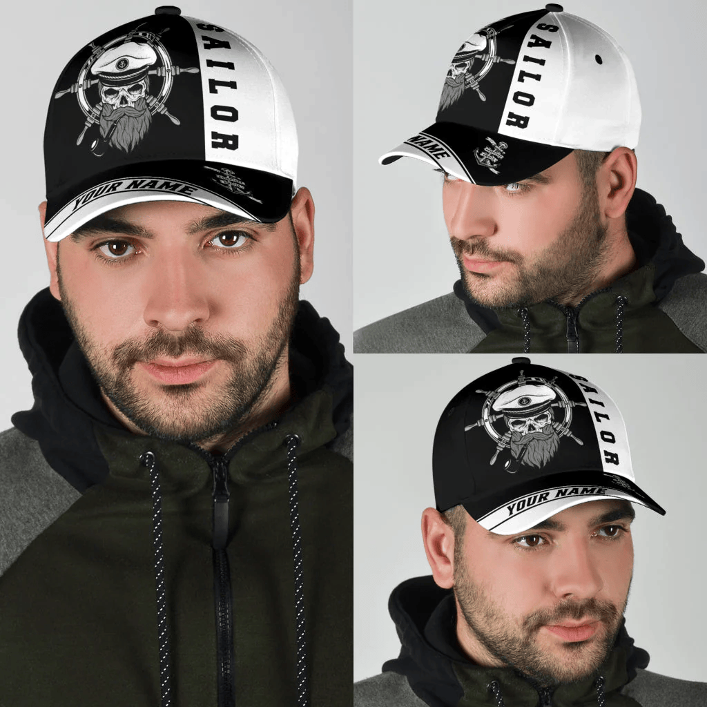 Adeenyc Skull Sailor On The Helm Custom Name Cap Hat Trucker Hats Custom Hats Gifts For Men & Women