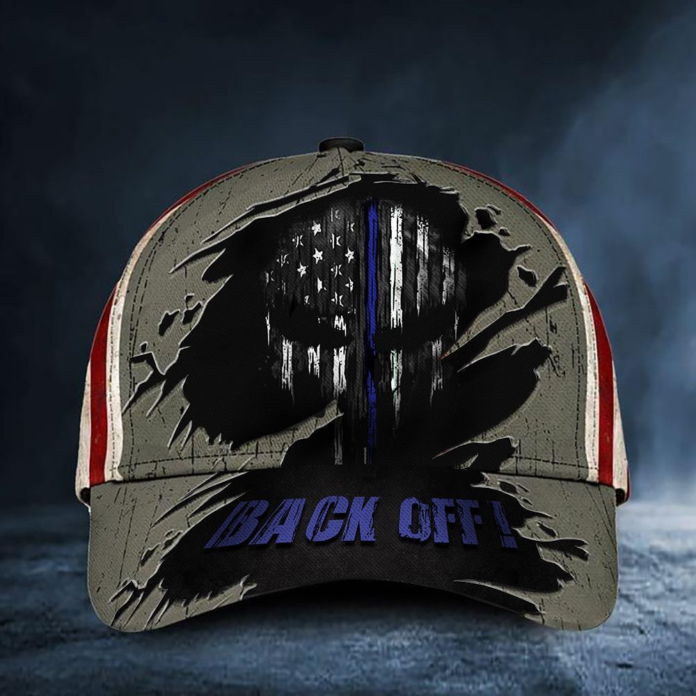 Adeenyc Skull Thin Blue Line Back Off Hat American Flag Cap Back The Blue Police Law Enforcement Trucker Hats Custom Hats Gifts For Men & Women