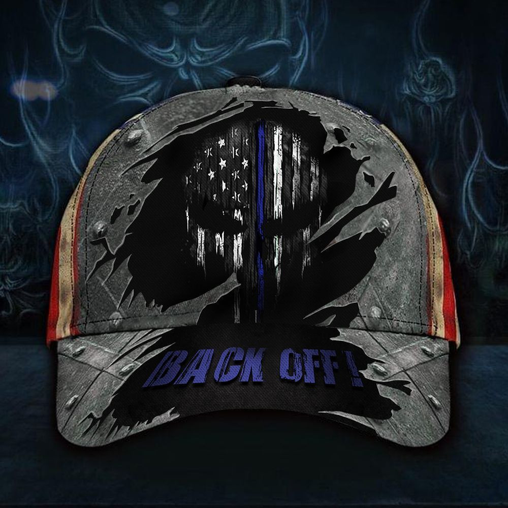 Adeenyc Skull Thin Blue Line Back Off Hat Vintage USA Flag Cap Back The Blue Honor Law Enforcement Trucker Hats Custom Hats Gifts For Men & Women