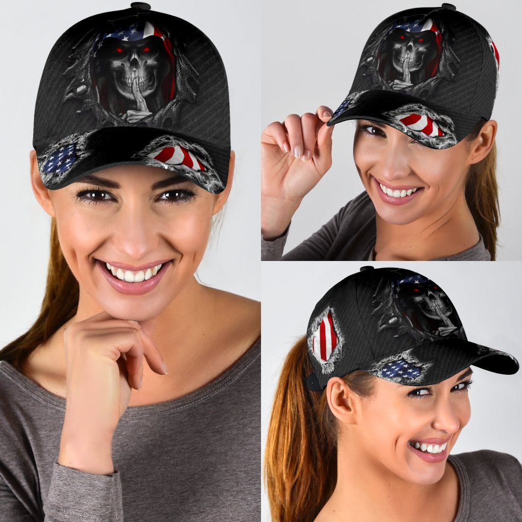 Adeenyc Skull Us Flag Jean Torn Classic Cap Trucker Hats Custom Hats Gifts For Men & Women