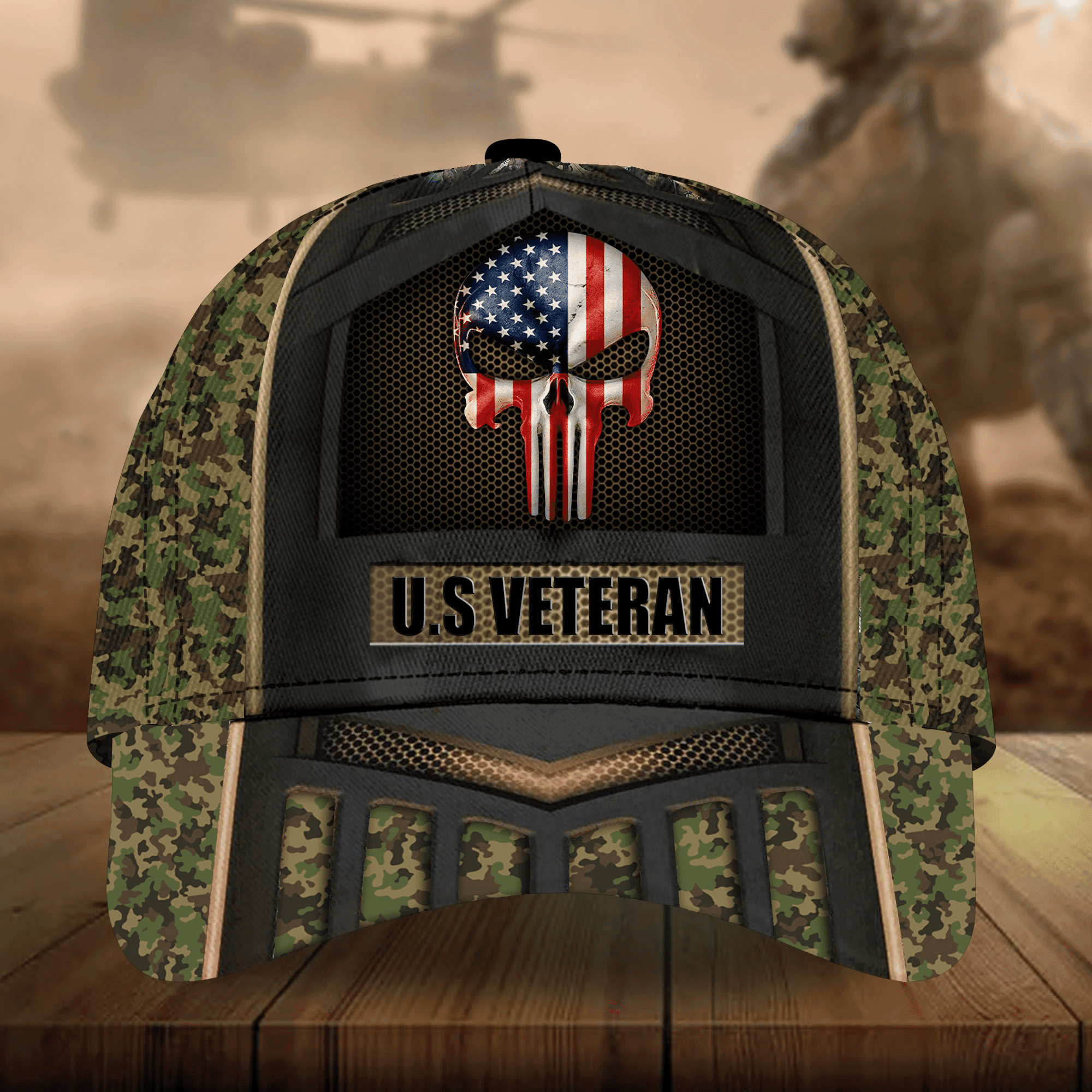 Adeenyc Skull Veteran Cap 3D Camo All Over Print Trucker Hats Custom Hats Gifts For Men & Women