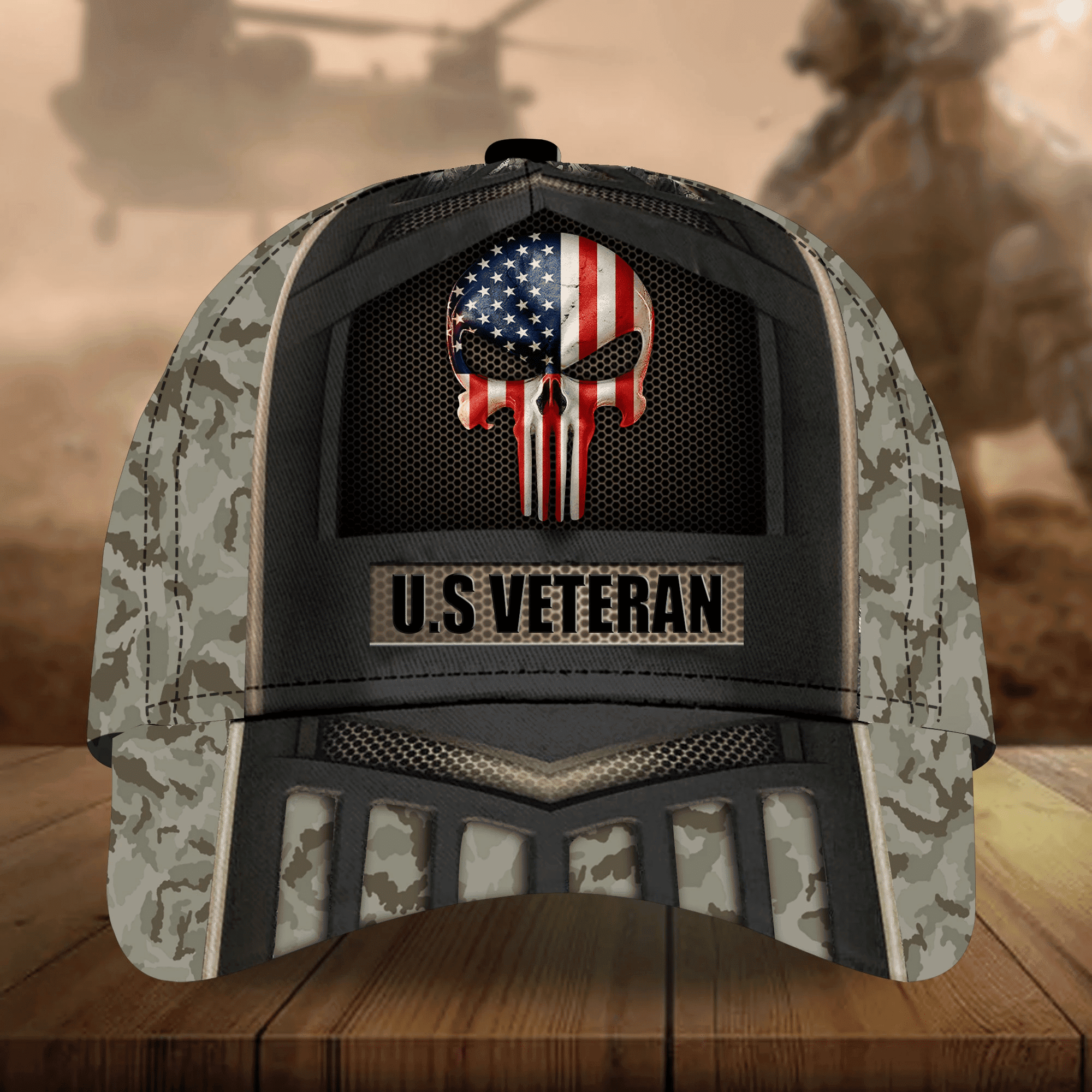 Adeenyc Skull Veteran Cap 3D Camo All Over Print Trucker Hats Custom Hats Gifts For Men & Women