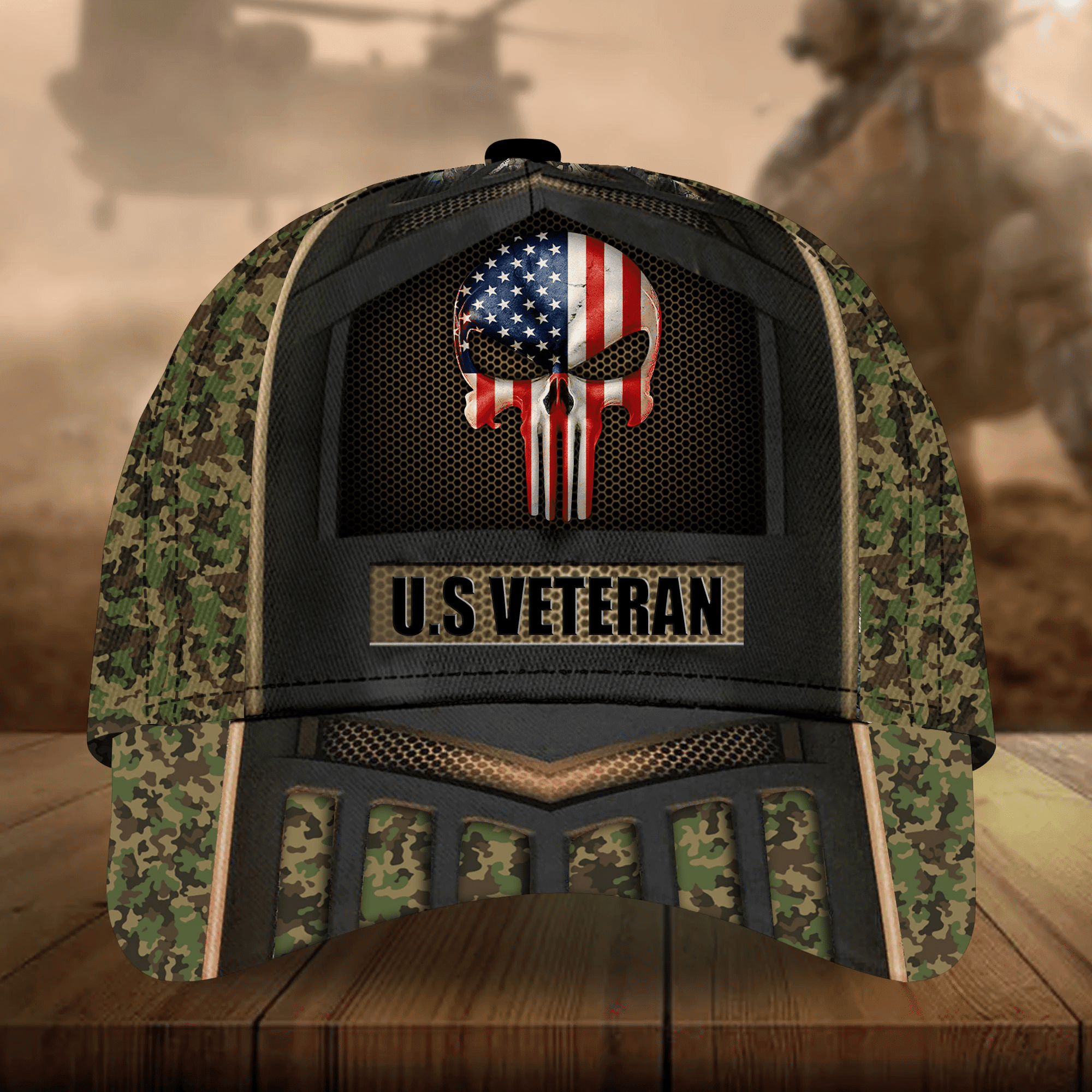 Adeenyc Skull Veteran Cap 3D Camo  All Over Print Trucker Hats Custom Hats Gifts For Men & Women
