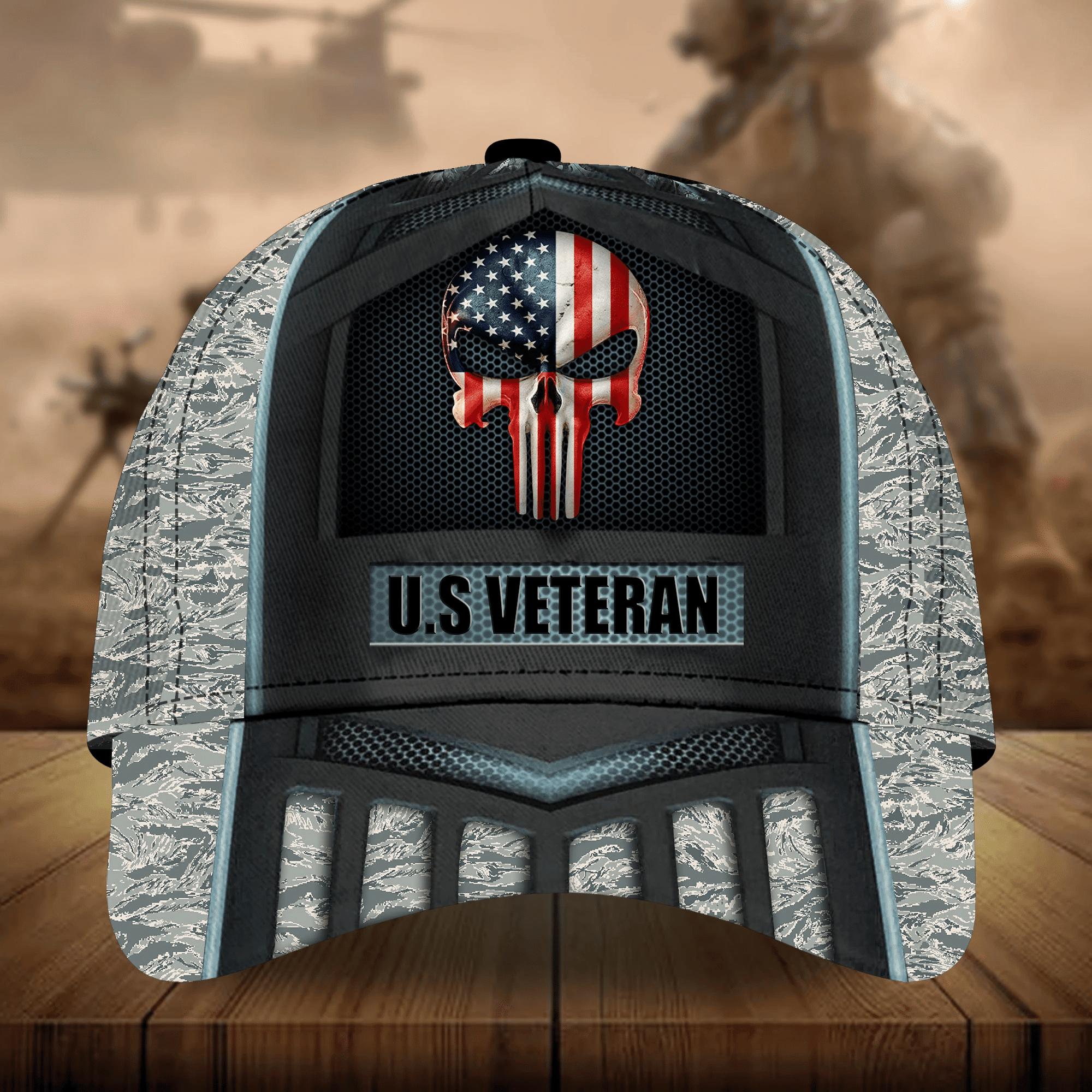 Adeenyc Skull Veteran Cap 3D Camo  All Over Print Trucker Hats Custom Hats Gifts For Men & Women