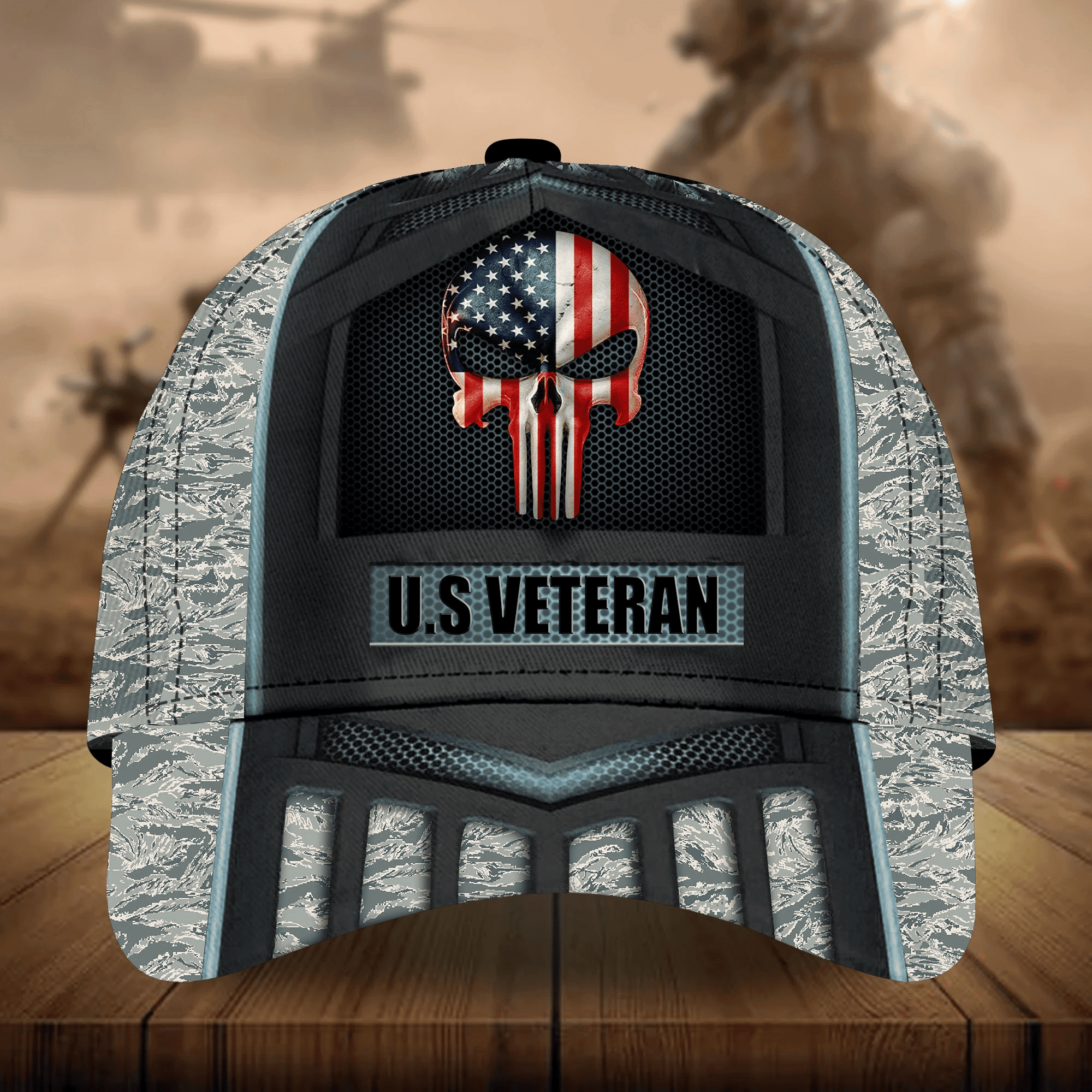 Adeenyc Skull Veteran Cap 3D Camo All Over Print Trucker Hats Custom Hats Gifts For Men & Women