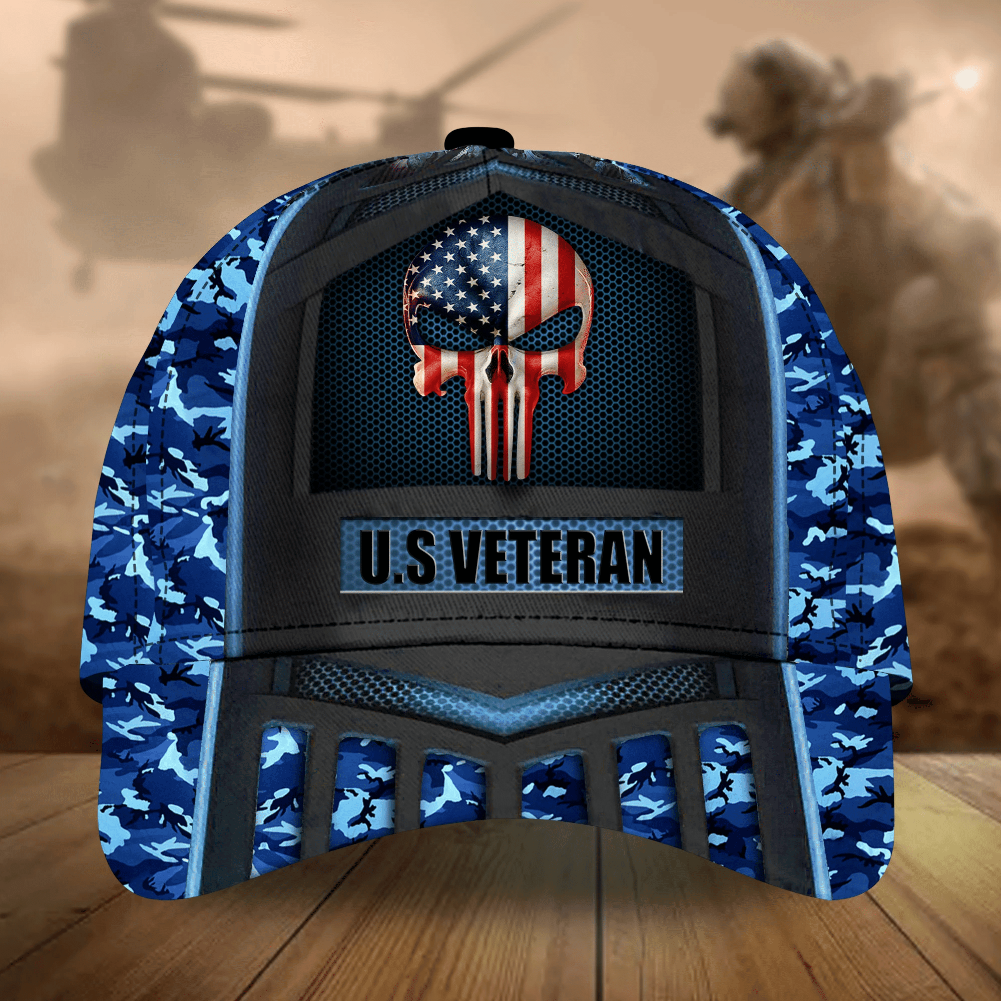 Adeenyc Skull Veteran Cap 3D Camo All Over Print Trucker Hats Custom Hats Gifts For Men & Women