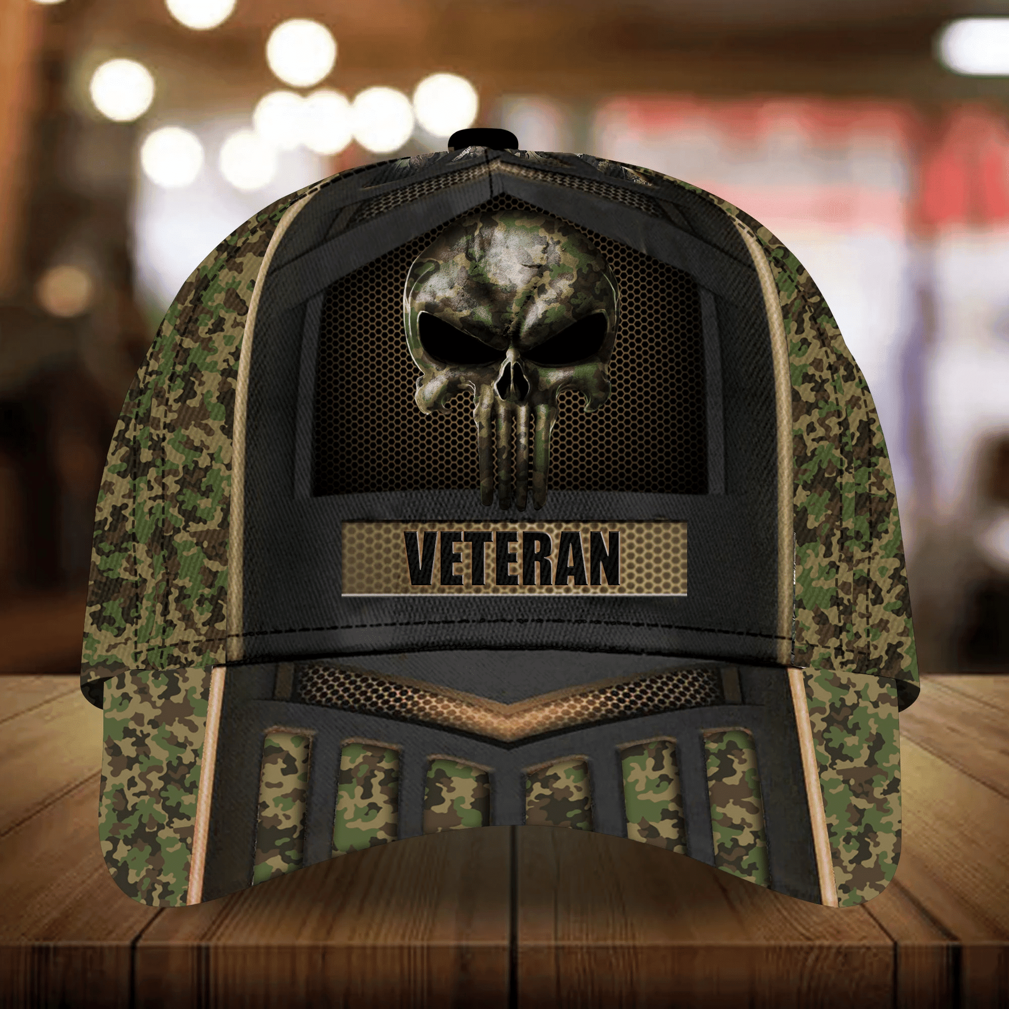 Adeenyc Skull Veteran Cap 3D Camo Personalized All Over Print Trucker Hats Custom Hats Gifts For Men & Women