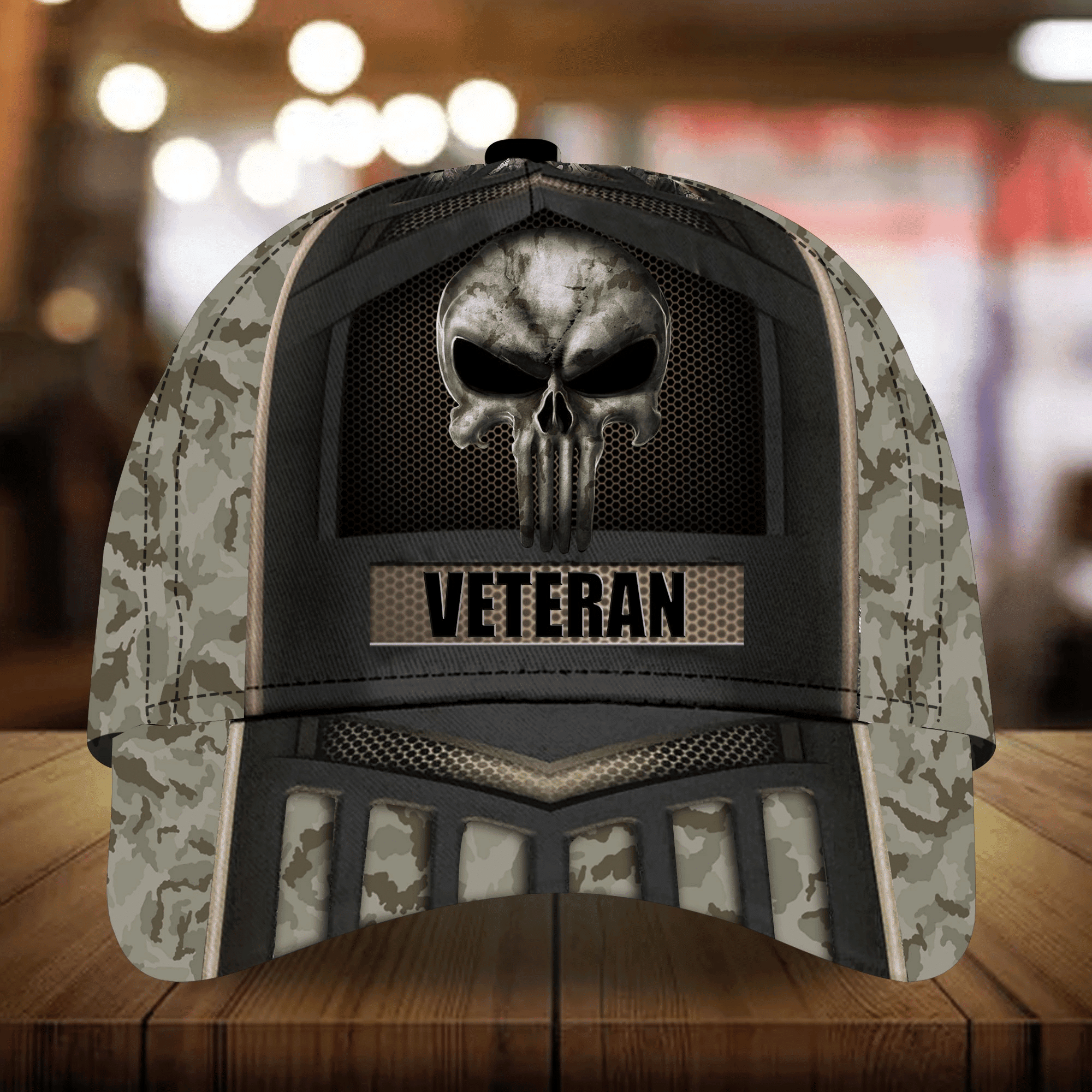 Adeenyc Skull Veteran Cap 3D Camo Personalized All Over Print Trucker Hats Custom Hats Gifts For Men & Women