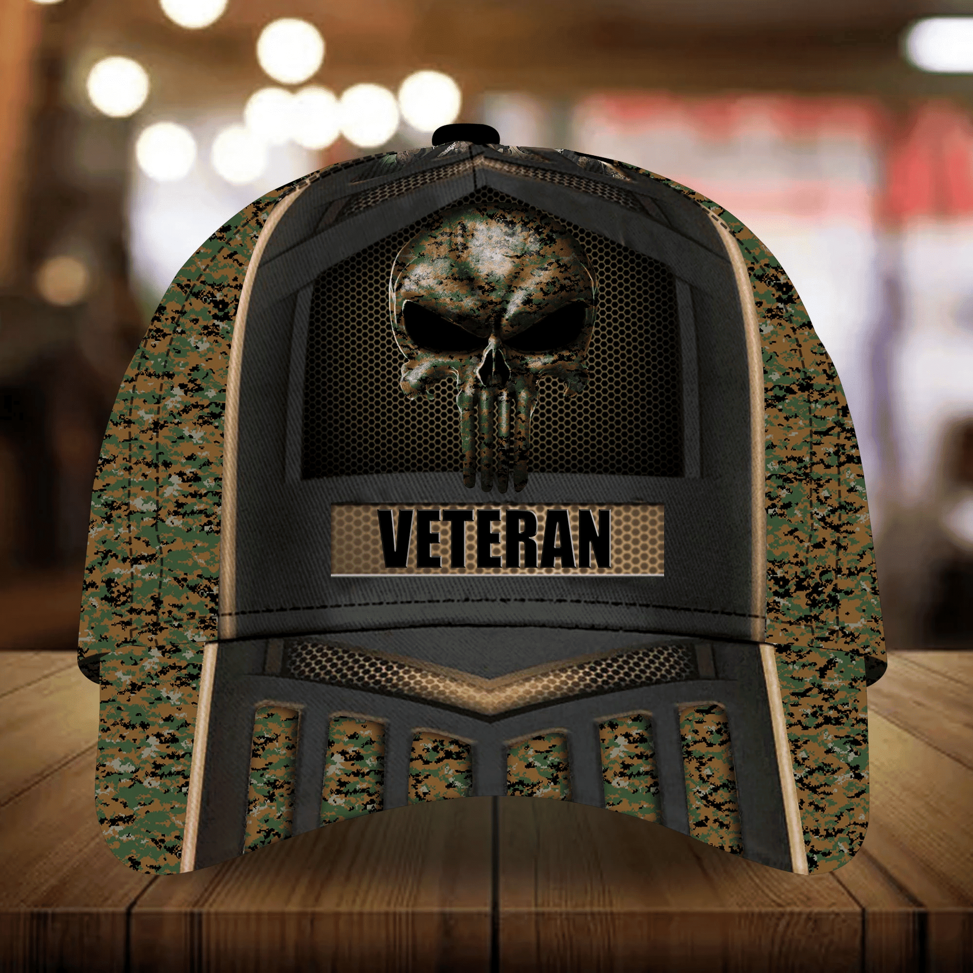 Adeenyc Skull Veteran Cap 3D Camo Personalized All Over Print Trucker Hats Custom Hats Gifts For Men & Women