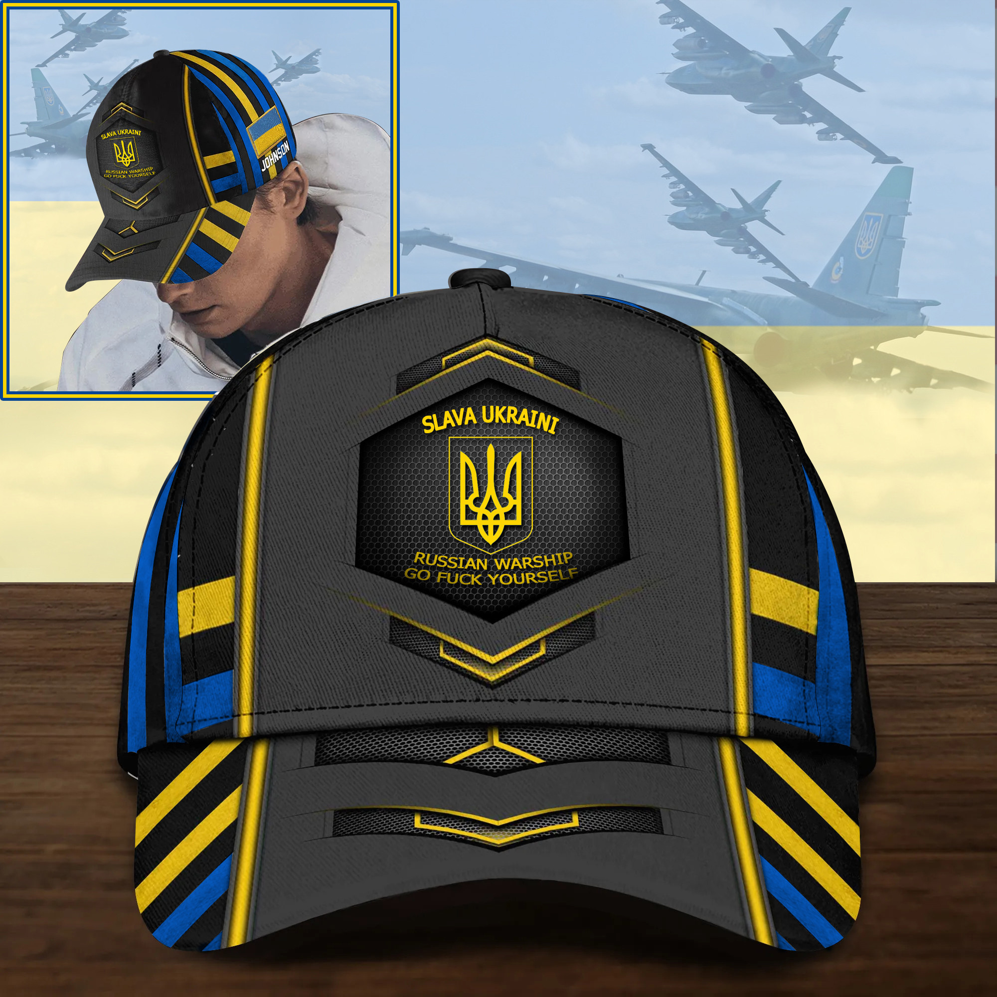 Adeenyc Slava Ukraini Russian Warship Go Fuck Yourself Hat Stand With Ukraine Merchandise Trucker Hats Custom Hats Gifts For Men & Women