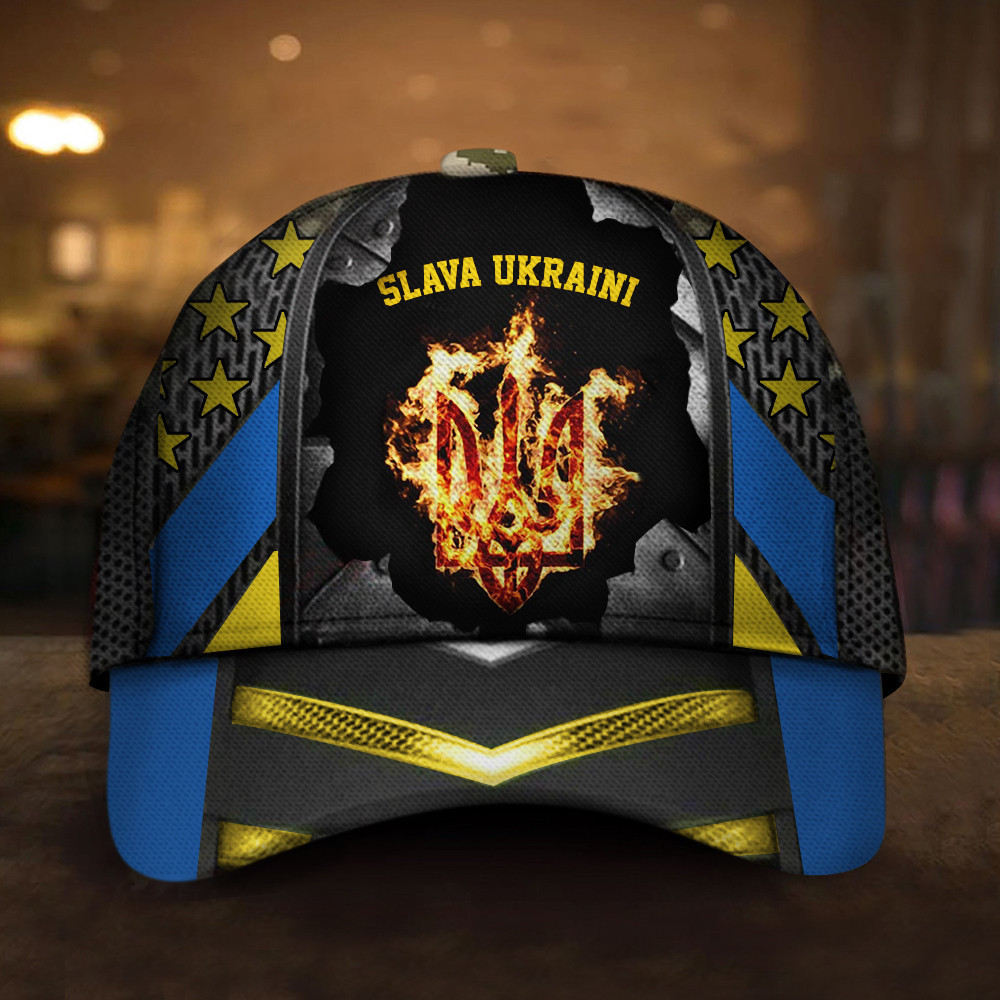 Adeenyc Slava Ukraini Trident Ukraine Symbol Hat Ukrainian Stand With Ukraine Merch Mens Trucker Hats Custom Hats Gifts For Men & Women