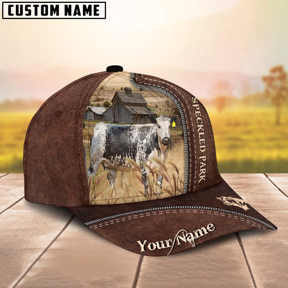 Adeenyc Speckled Park Customized Name Leather Pattern Cap, Farm Cap, Farmer Baseball Cap, Cow Cap, Cow Gift, Farm Animal Hat Trucker Hats Custom Hats Gifts For Men & Women