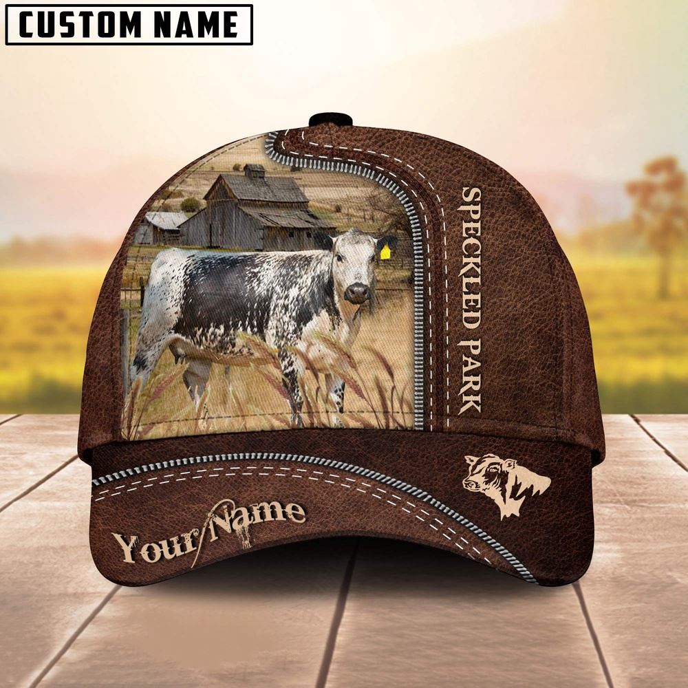 Adeenyc Speckled Park Customized Name Leather Pattern Cap, Farm Cap, Farmer Baseball Cap, Cow Cap, Cow Gift, Farm Animal Hat Trucker Hats Custom Hats Gifts For Men & Women