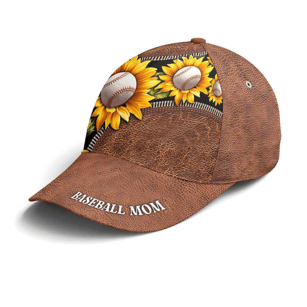 Adeenyc Sunflower Baseball Mom Leather Style Baseball Cap Trucker Hats Custom Hats Gifts For Men & Women