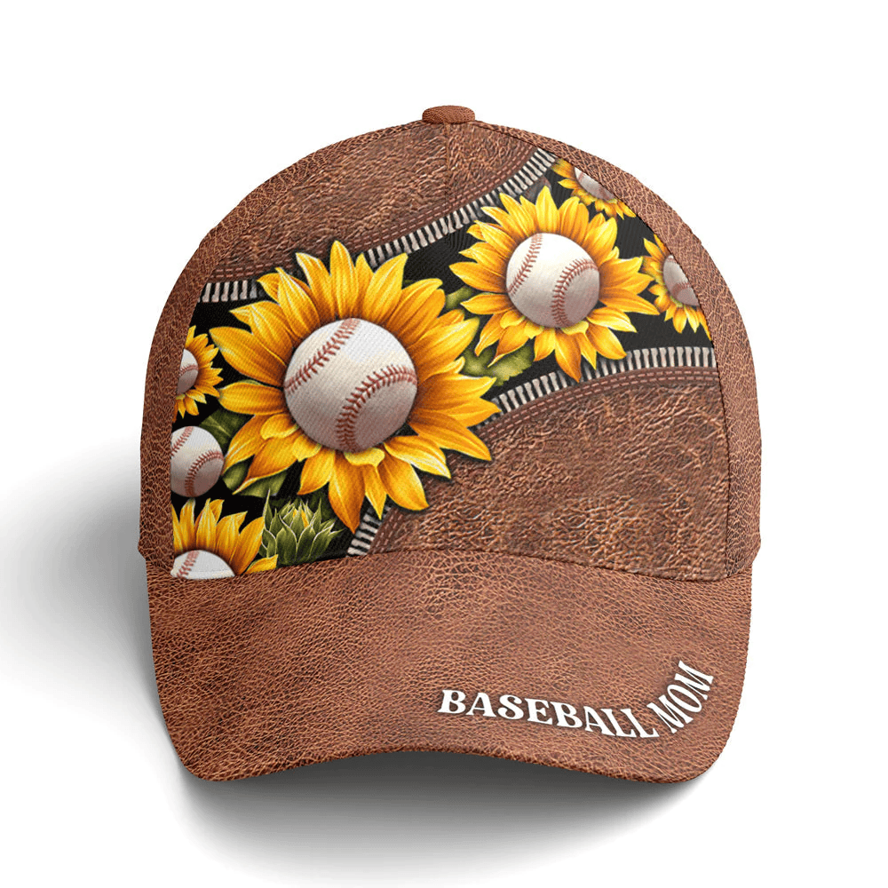 Adeenyc Sunflower Baseball Mom Leather Style Baseball Cap Trucker Hats Custom Hats Gifts For Men & Women