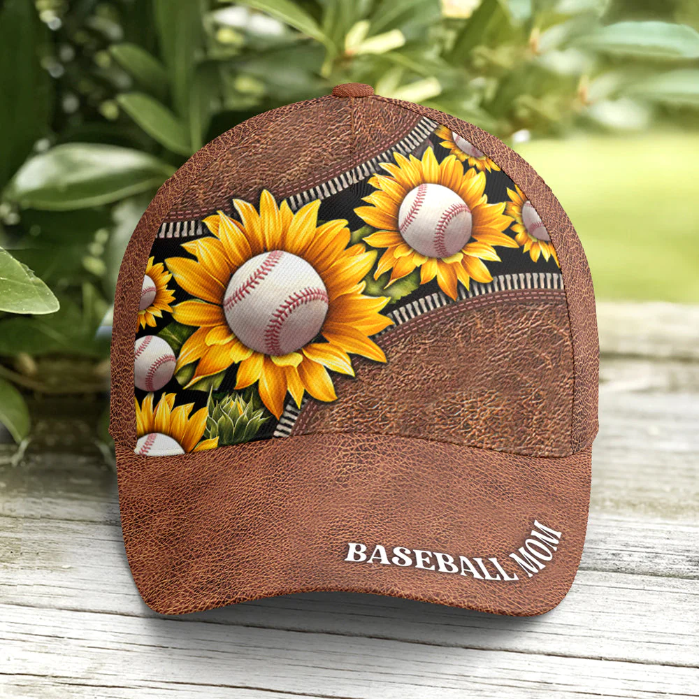 Adeenyc Sunflower Baseball Mom Leather Style Baseball Cap Trucker Hats Custom Hats Gifts For Men & Women