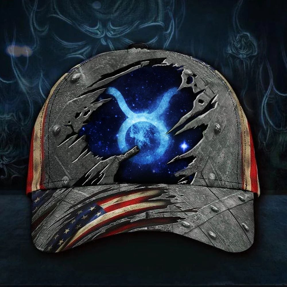 Adeenyc Taurus Bull Hat 3D Print Vintage American Flag Classic Cap Birthday Gift For Taurus Man Trucker Hats Custom Hats Gifts For Men & Women