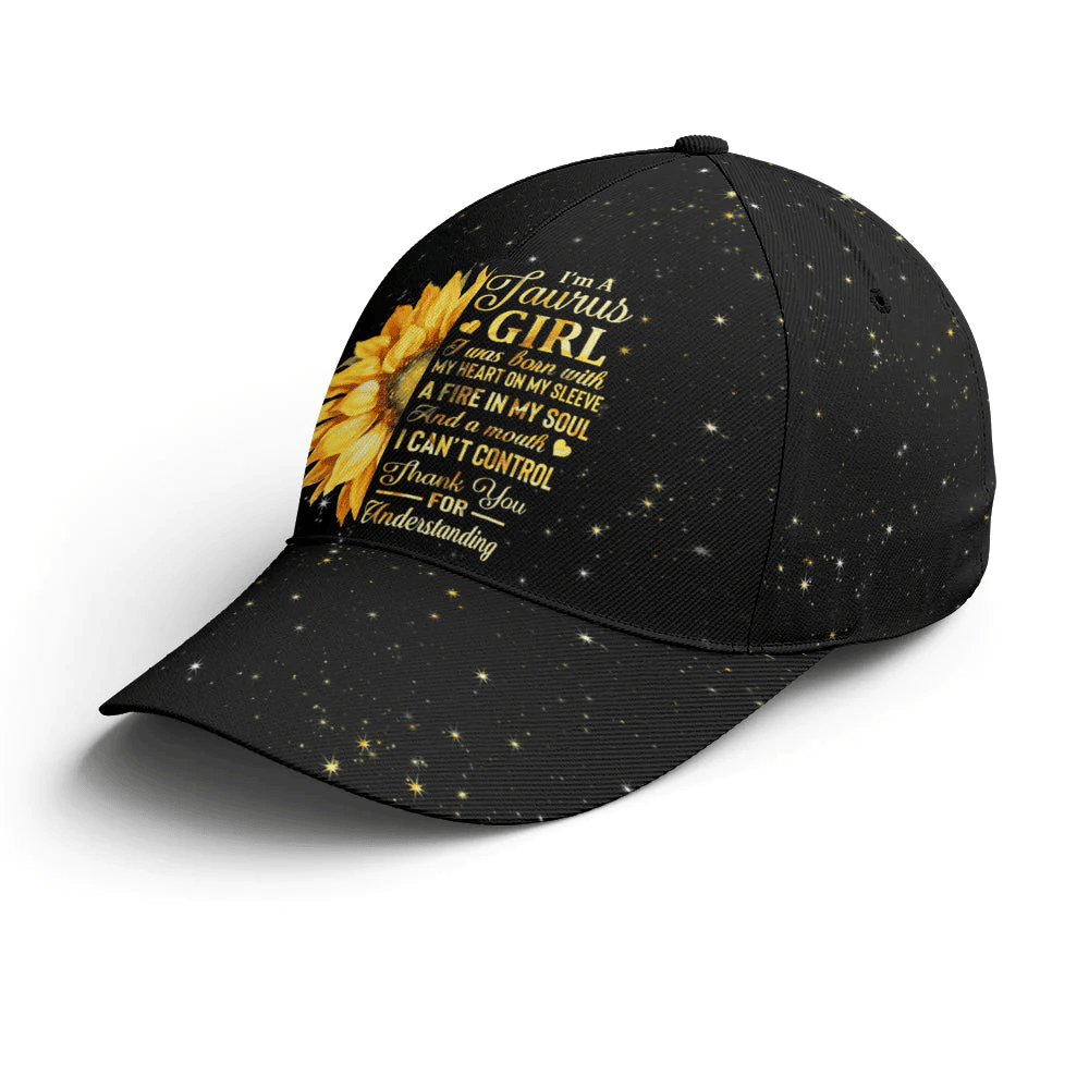 Adeenyc Taurus Girl Sunflower Glitter Black Baseball Cap Trucker Hats Custom Hats Gifts For Men & Women