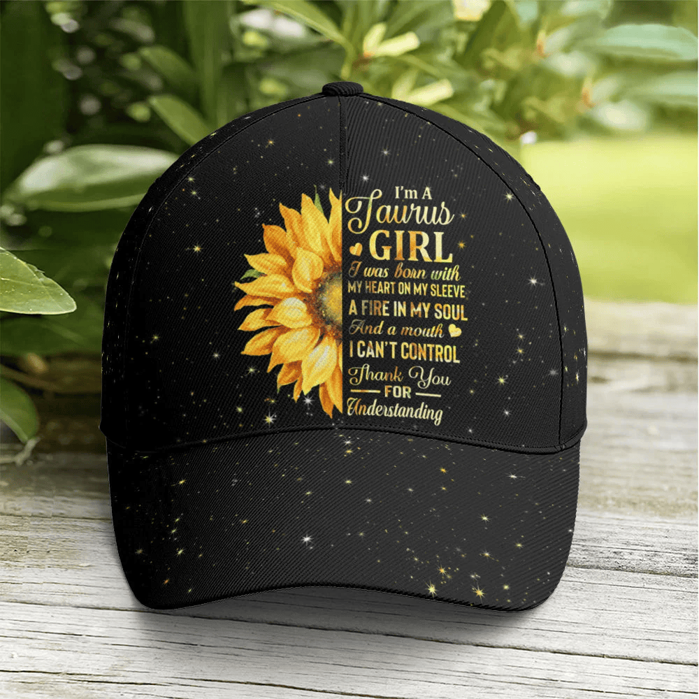 Adeenyc Taurus Girl Sunflower Glitter Black Baseball Cap Trucker Hats Custom Hats Gifts For Men & Women