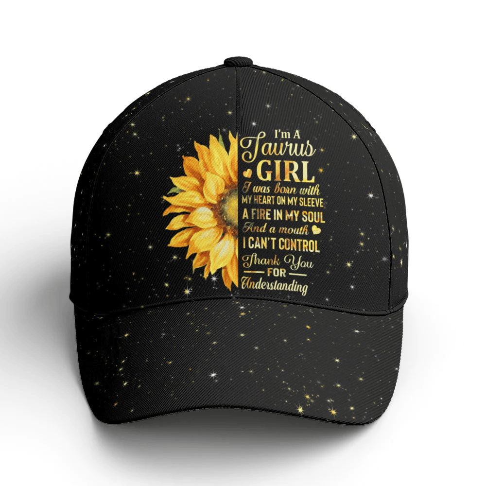 Adeenyc Taurus Girl Sunflower Glitter Black Baseball Cap Trucker Hats Custom Hats Gifts For Men & Women