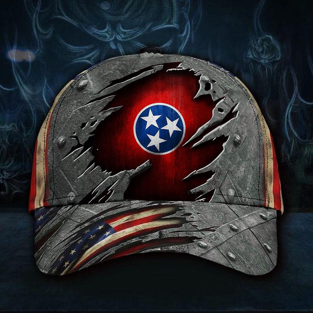 Adeenyc Tennessee State Flag Hat 3D Printed US Flag Old Retro Vintage Hat Proud State 2 Classic Cap Trucker Hats Custom Hats Gifts For Men & Women