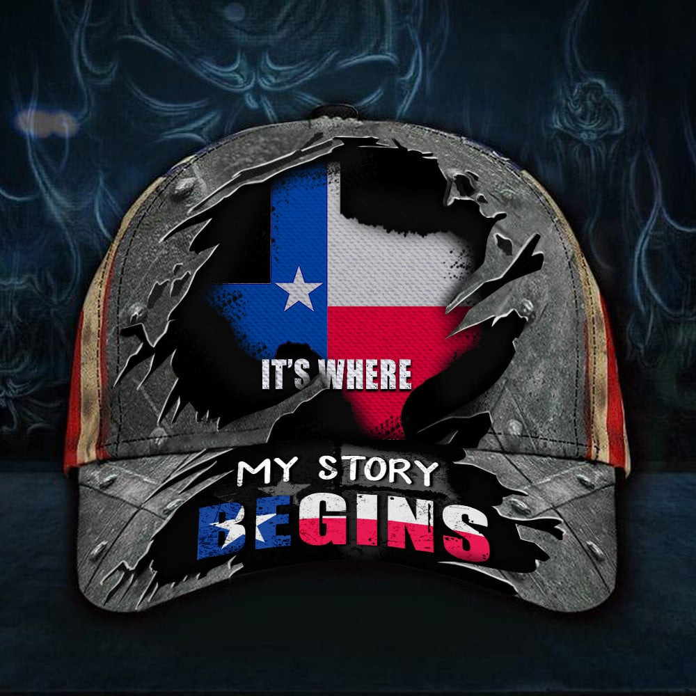 Adeenyc Texas It's Where My Story Begin Hat American Flag Classic Cap Proud Of Texan Merchandise Trucker Hats Custom Hats Gifts For Men & Women