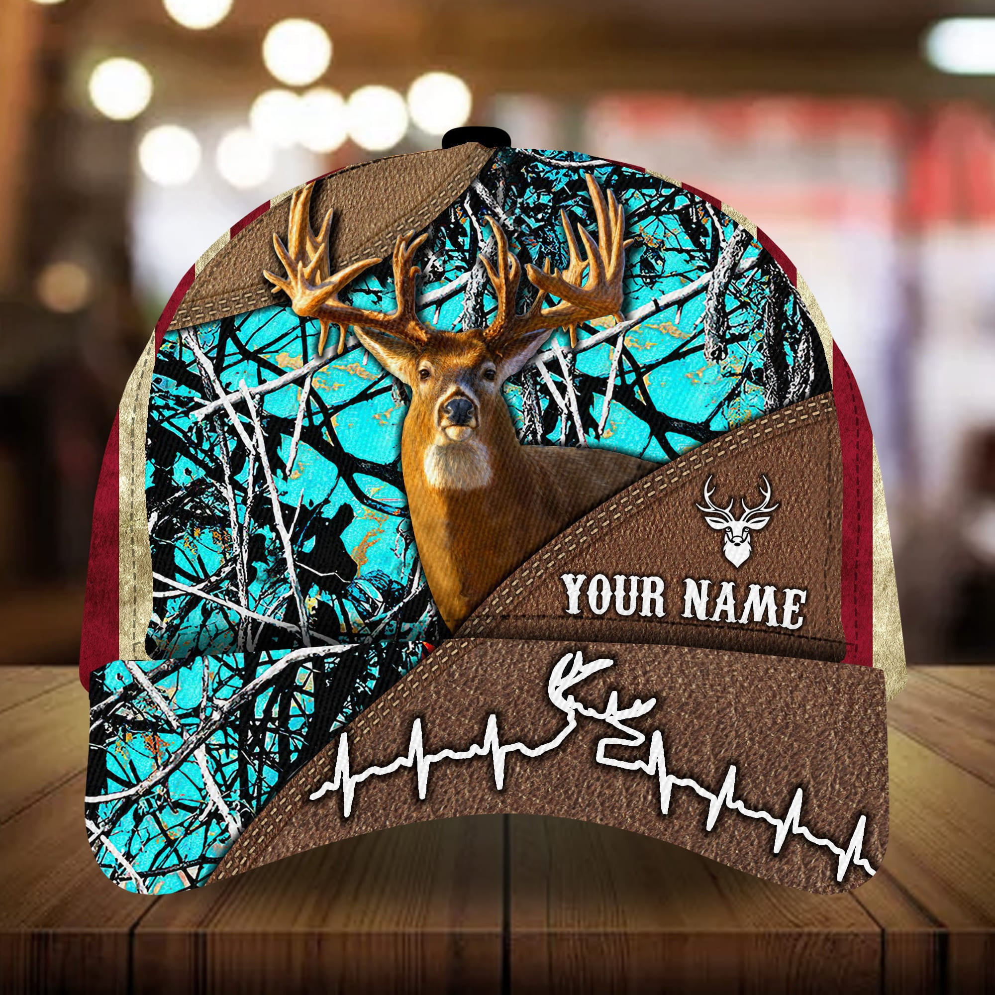 Adeenyc - The Perfect Heart Beat Deer Hunting Caps 3D Multicolored Personalized Name Custom Name Trucker Hats Custom Hats Gifts For Men & Women