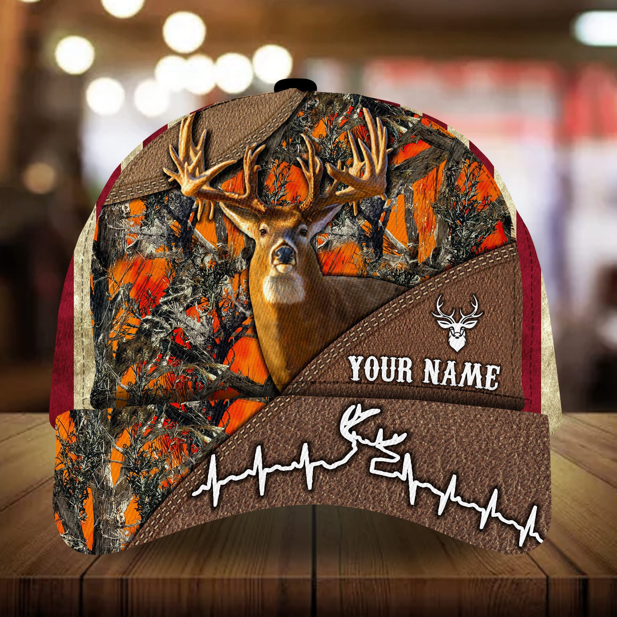 Adeenyc - The Perfect Heart Beat Deer Hunting Caps 3D Multicolored Personalized Name Custom Name Trucker Hats Custom Hats Gifts For Men & Women