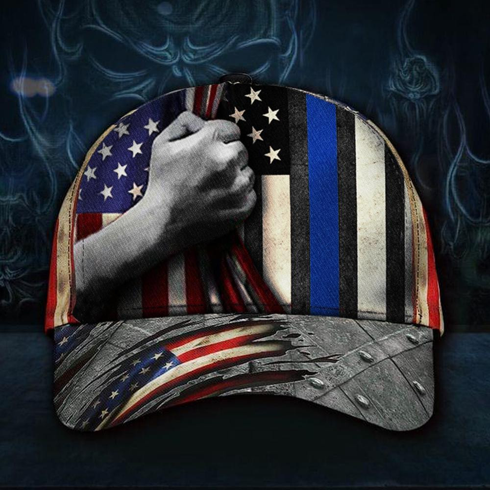 Adeenyc Thin Blue Line American Flag Hat 3D Print Vintage Patriotic Cap Back The Blue Merch Classic Cap Trucker Hats Custom Hats Gifts For Men & Women