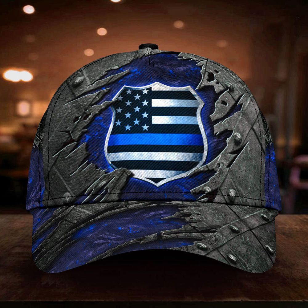 Adeenyc Thin Blue Line Badge Classic Cap Vintage Unique Support Police Law Enforcement Gift Trucker Hats Custom Hats Gifts For Men & Women