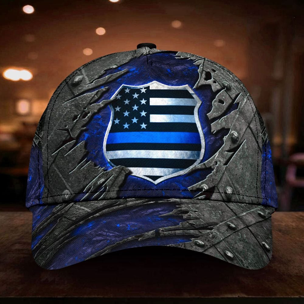 Adeenyc Thin Blue Line Badge Classic Cap Vintage Unique Support Police Law Enforcement Gift Trucker Hats Custom Hats Gifts For Men & Women