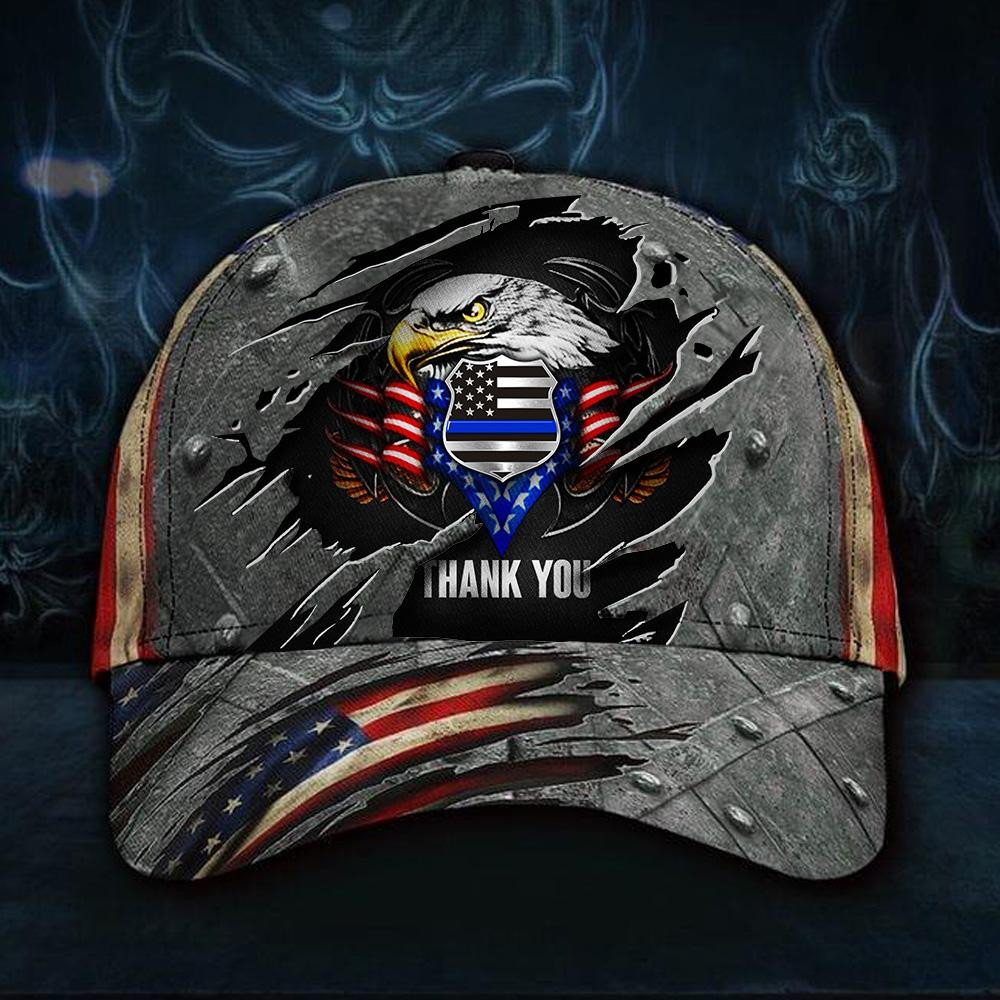 Adeenyc Thin Blue Line Hat 3D Thank You Patriotic Eagle USA Flag Cap Law Enforcement Police Gift Classic Cap Trucker Hats Custom Hats Gifts For Men & Women