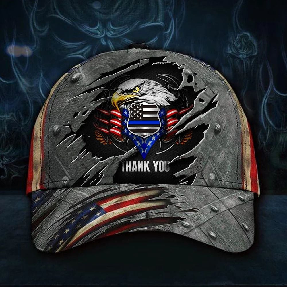 Adeenyc Thin Blue Line Hat 3D Thank You Patriotic Eagle USA Flag Classic Cap Law Enforcement Police Gift Trucker Hats Custom Hats Gifts For Men & Women