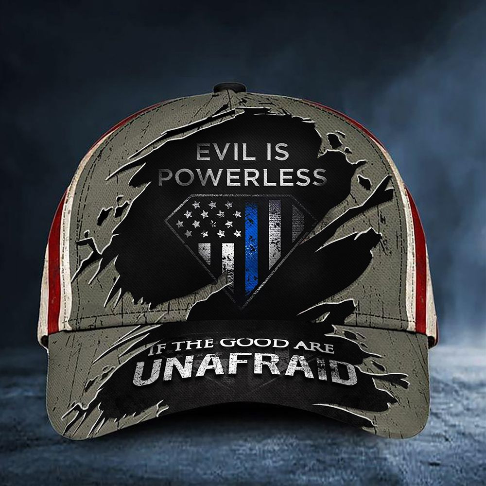 Adeenyc Thin Blue Line Hat Evil Is Powerless If The Good Are Unafraid USA Flag Cap Old Retro Trucker Hats Custom Hats Gifts For Men & Women
