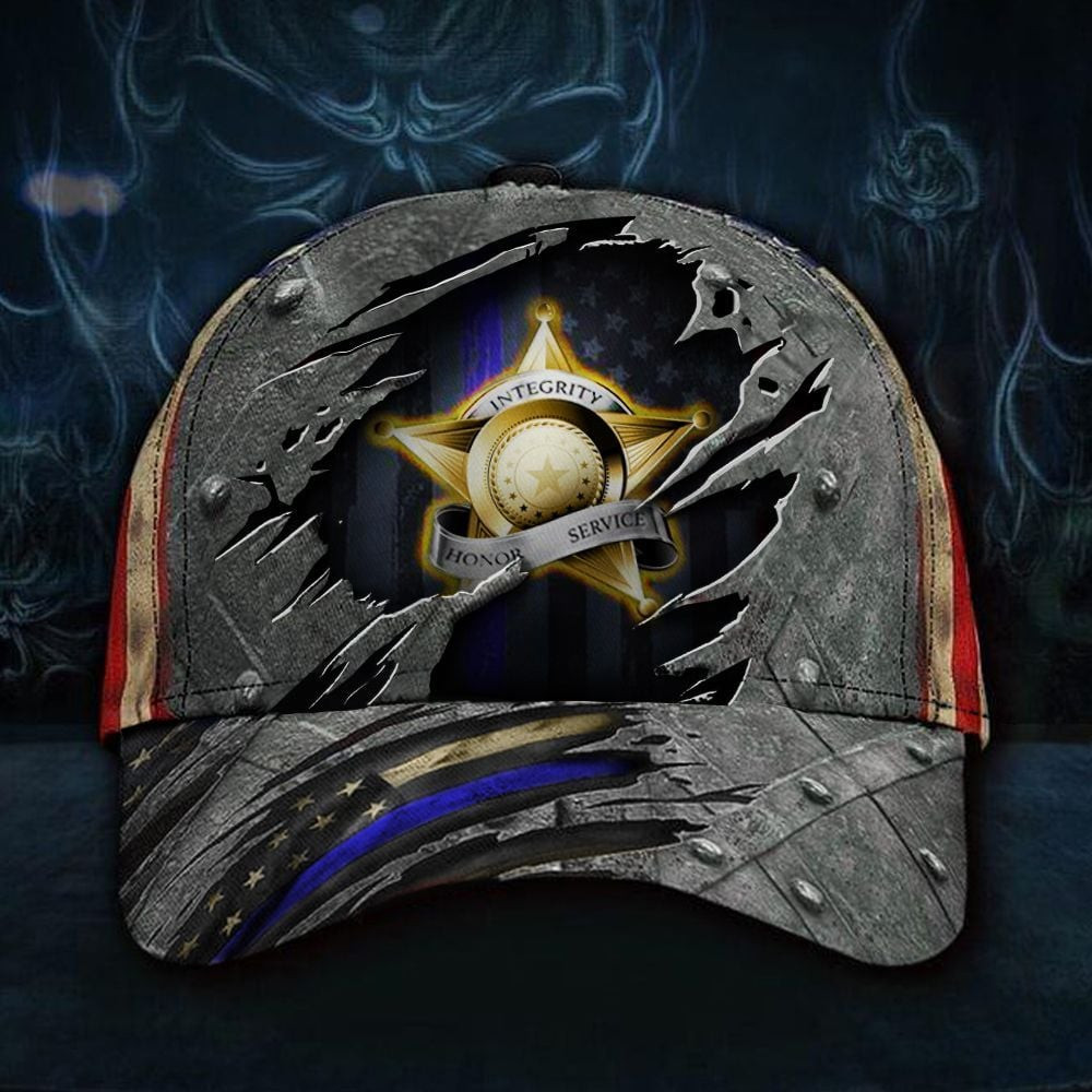 Adeenyc Thin Blue Line Hat Integrity Honor Service American Flag Classic Cap Honor Our Police Law Enforcement Trucker Hats Custom Hats Gifts For Men & Women