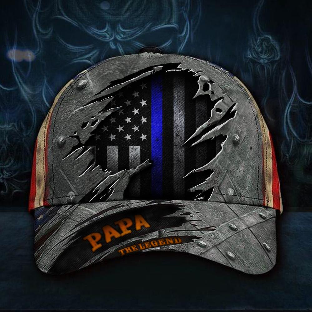 Adeenyc Thin Blue Line Papa Legend 3D Hat USA Flag Cap Good Fathers Day Gift For Dad Classic Cap Trucker Hats Custom Hats Gifts For Men & Women