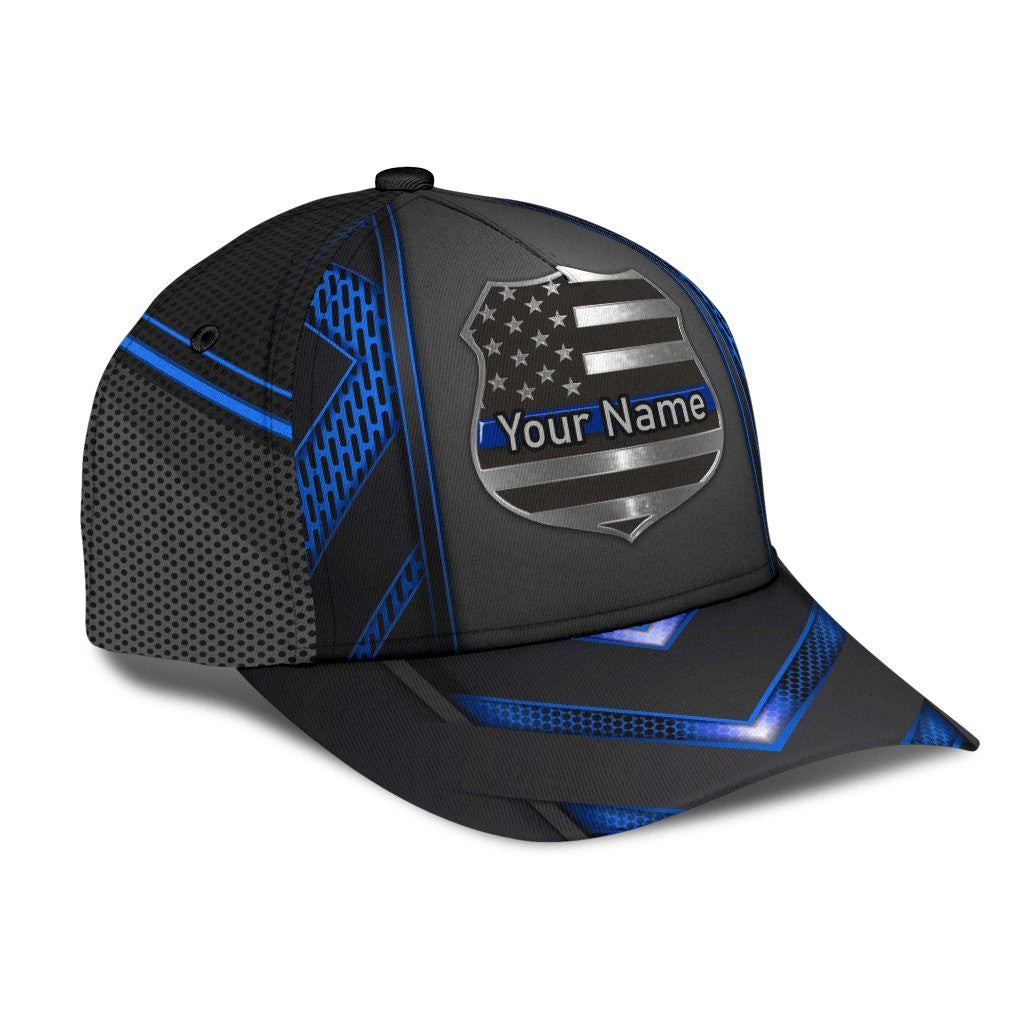 Adeenyc Thin Blue Line Personalized Name All Over Print Classic Cap Trucker Hats Custom Hats Gifts For Men & Women
