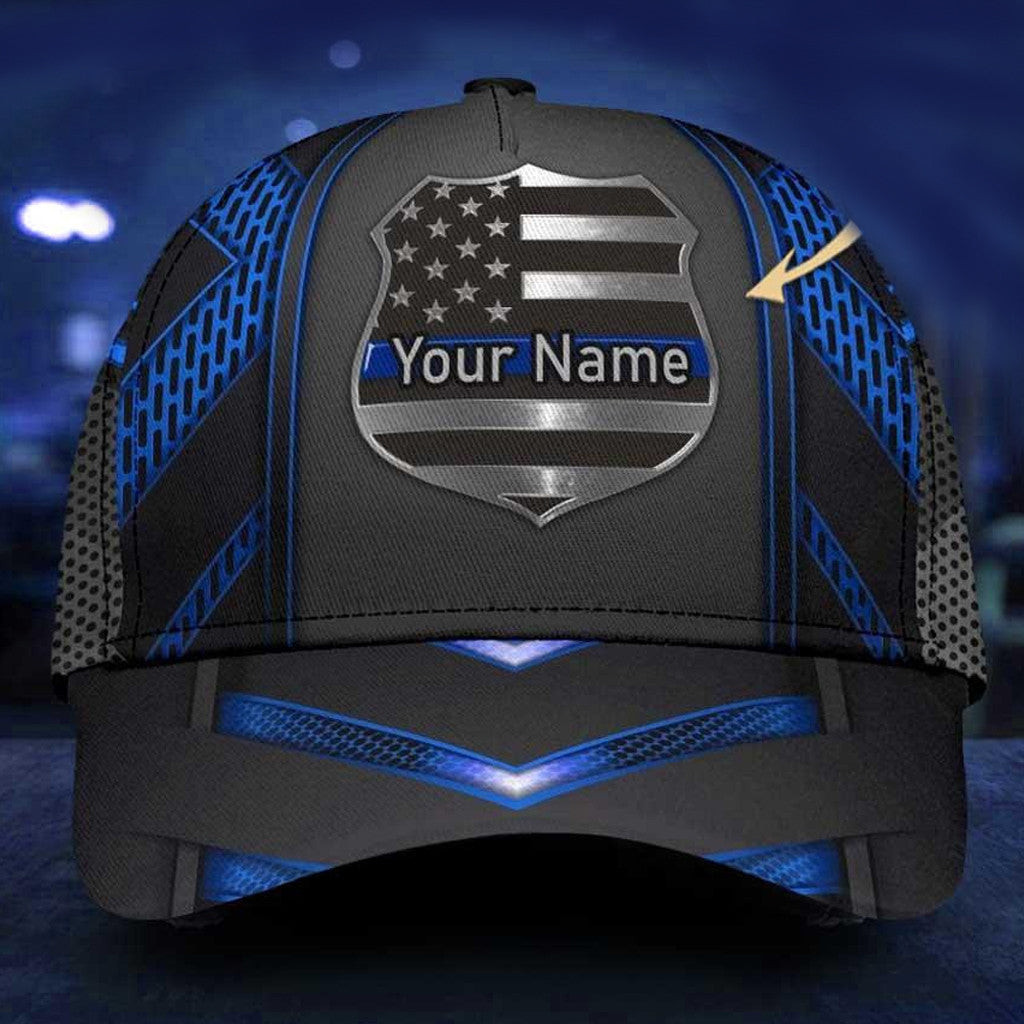 Adeenyc Thin Blue Line Personalized Name All Over Print Classic Cap Trucker Hats Custom Hats Gifts For Men & Women