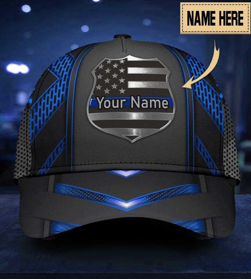 Adeenyc Thin Blue Line Personalized Name All Over Print Classic Cap Trucker Hats Custom Hats Gifts For Men & Women