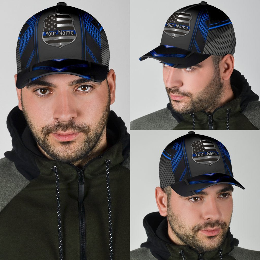 Adeenyc Thin Blue Line Personalized Name All Over Print Classic Cap Trucker Hats Custom Hats Gifts For Men & Women