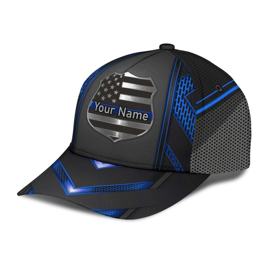 Adeenyc Thin Blue Line Personalized Name All Over Print Classic Cap Trucker Hats Custom Hats Gifts For Men & Women