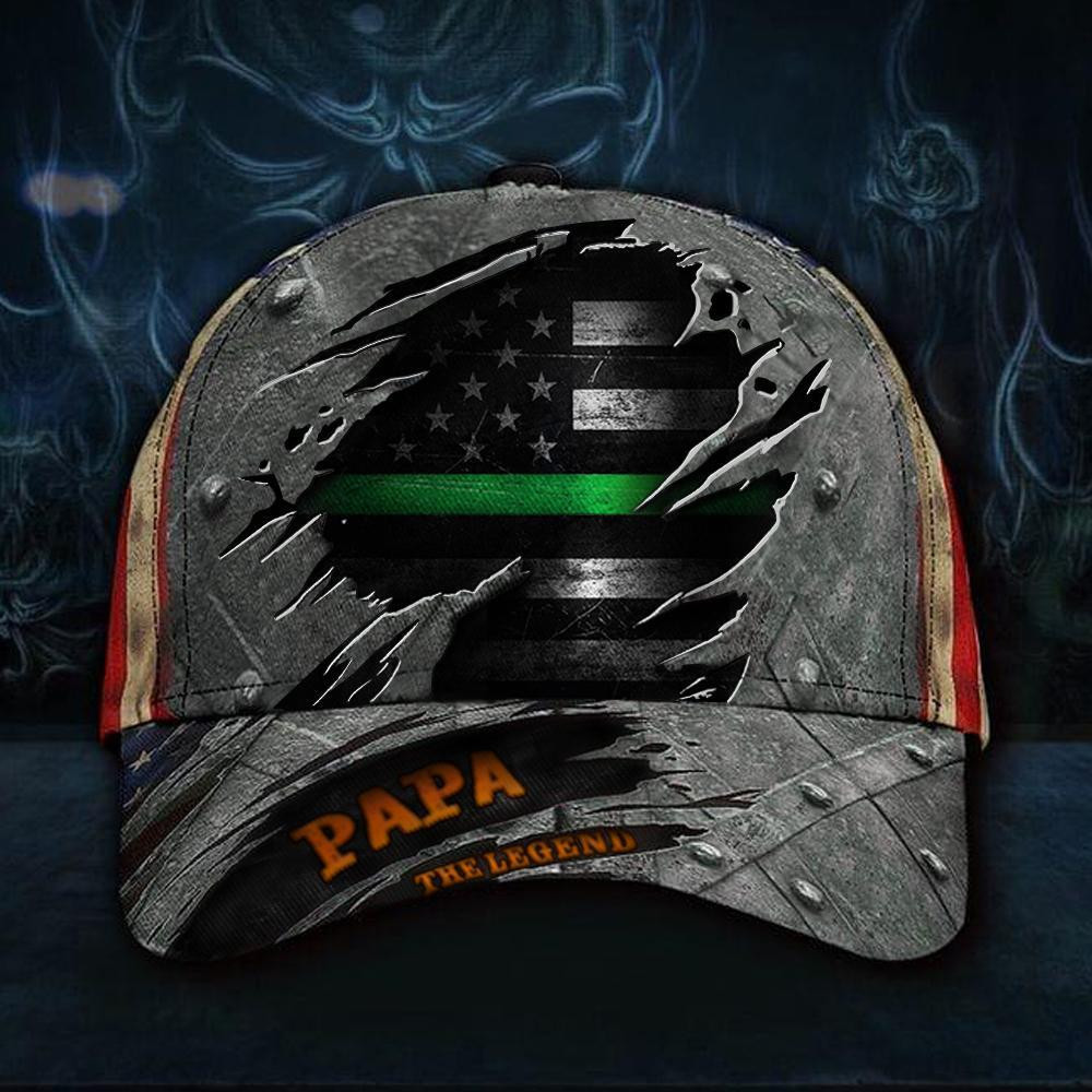 Adeenyc Thin Green Line 3D Hat Papa The Legend USA Flag Cap Vintage Fathers Day Gift For Dad Classic Cap Trucker Hats Custom Hats Gifts For Men & Women