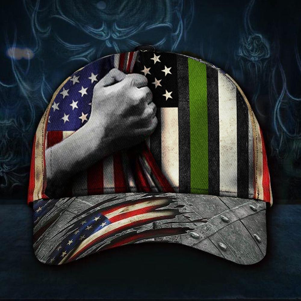 Adeenyc Thin Green Line American Flag Hat 3D Print Patriotic Cap Honor Military Men Gift Classic Cap Trucker Hats Custom Hats Gifts For Men & Women